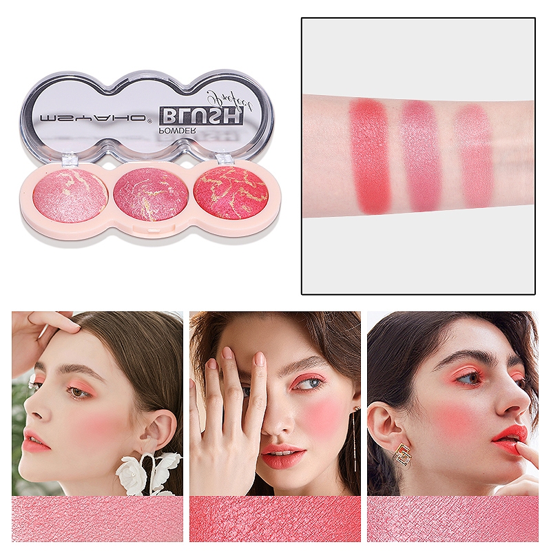 BEIKOTT 3สี อายแชโดว์อบ ไฮไลท์บลัช กระบวนการอบ กันน้ำและติดทนนาน ประกายมุก 3-Color Baked Eyeshadow