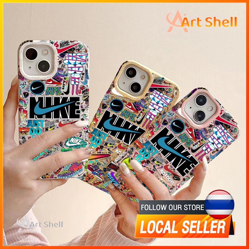 ส่งจากไทยเคส iphone 7P 8P 11 13 14 Pro Max กล้องป้องกันมิตรกับสิ่งแวดล้อมกันกระแทกดอก ตัวอักษรสีสร้างสรรค์