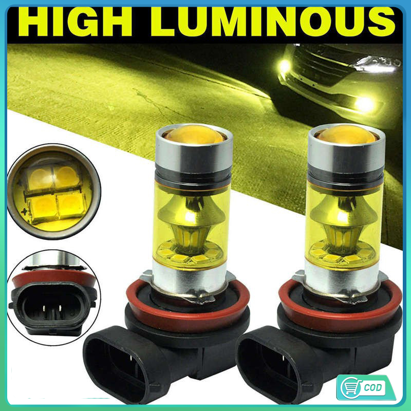 2ชิ้นไฟตัดหมอก LED H11 H8 4300K 1500LM สีเหลือง/หลอดไฟ DC 12V-24V หลอดไฟขับขี่ตัดหมอก เหมาะสำหรับรถยนต์ รถจักรยานยนต์