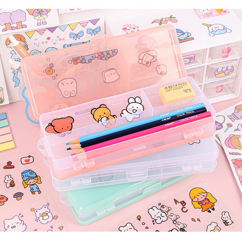 กล่องดินสอ2ชั้น ขนาดใหญ่ สีสวยงาม มีหลายสีให้เลือก/BOX-026