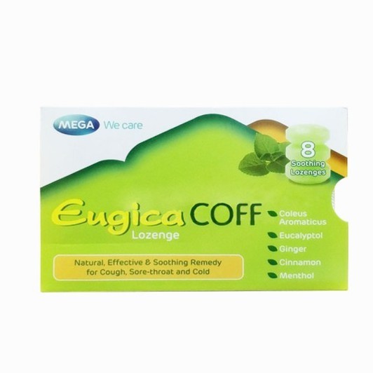Mega We Care Eugica Coff - เมก้า วีแคร์ ยูจิก้า คอฟ ลูกอมสมุนไพร 8เม็ด/แผง
