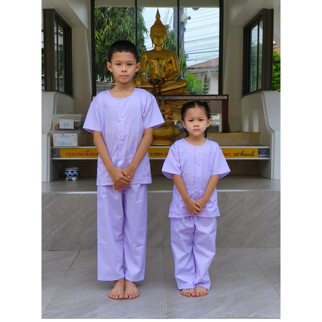 ชุดปฏิบัติธรรมเด็ก รัตนาภรณ์ (ขายเป็นชุดเสื้อ + กางเกง) ผ้าคอมทวิว เนื้อหนา ผ้านิ่ม ตัดเย็บปราณีต แน่นหนา สวมใส่สบาย