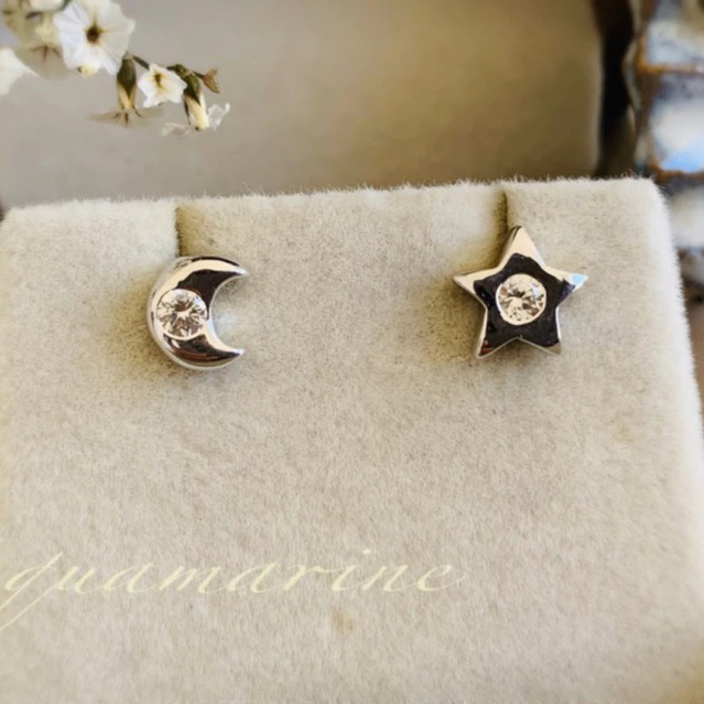 ต่างหูสตั๊ดดาว-เดือนพลอยเพทายขาว(White Zircon)3 mm.