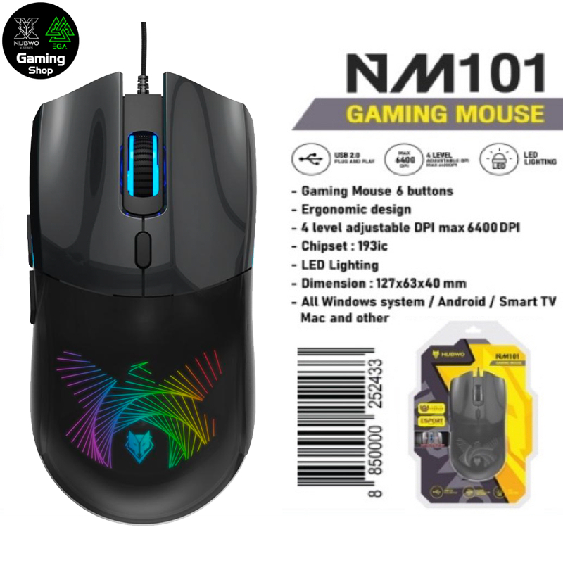 GAMING NUBWO NM101 GAMING MOUSE 6 BUTTONS เมาส์เกมมิ่ง 6400 DPI ระบบไฟ LED LIGHTING สวย ใช้งานง่าย N