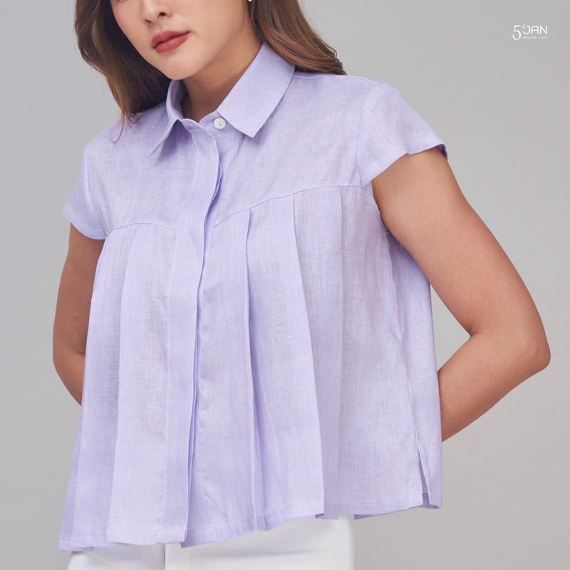📌ทักก่อนสั่ง📌   5th Jan เสื้อเชิ้ต อก42“ คอปกแขนสั้น ผ้าลินินแท้ 100%