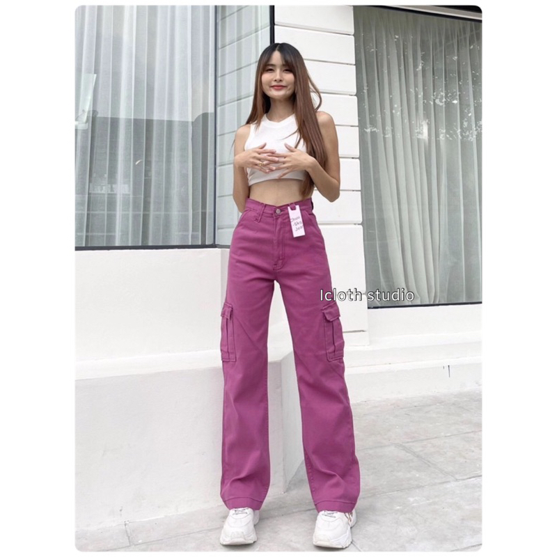 🤎 Chuu-5kg Cargo jeans Y2K🤍 กางเกงยีนส์ขากระบอก สไตล์คาร์โก ดีเทลกระเป๋าข้าง