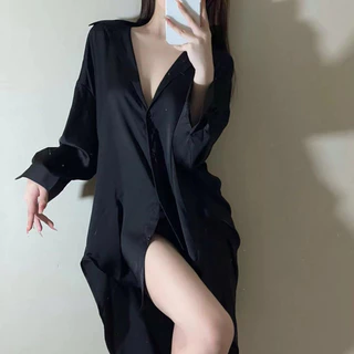 ชุดนอน sexy ชุดนอน เชิ้ต🌸เสื้อแฟน ผ้าไหมน้ำแข็ง เนื้อผ้าใส่สบาย🌙พร้อมส่งจากไทย H9068
