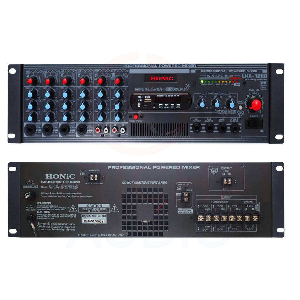 HONIC LHA1200 เพาเวอร์มิกเซอร์ 1200W พร้อม Bluetooth, FM Radio, USB, SD Card