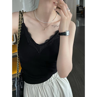 เสื้อสายเดี่ยวขอบลูกไม้น่ารัก สายปรับระดับได้มีฟองน้ำเย็บติดในตัว (2042)