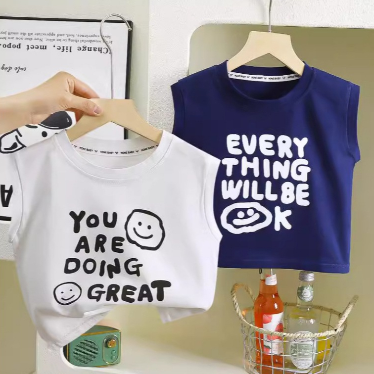 Babyonline(Y355)B3C2 (ส่งด่วน1วัน)เสื้อกล้าม เสื้อแขนกุดเด็กผู้ชายพิมพ์ลายสุดเท่ ผ้าฝ้าย นิ่ม ระบายอากาศ