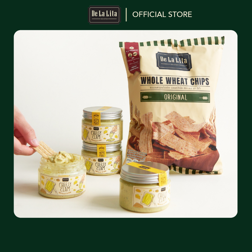 SET Cheesy Clam Dip & Chips เซ็ตดิปหอยลายชีสและขนมอบกรอบโฮลวีต