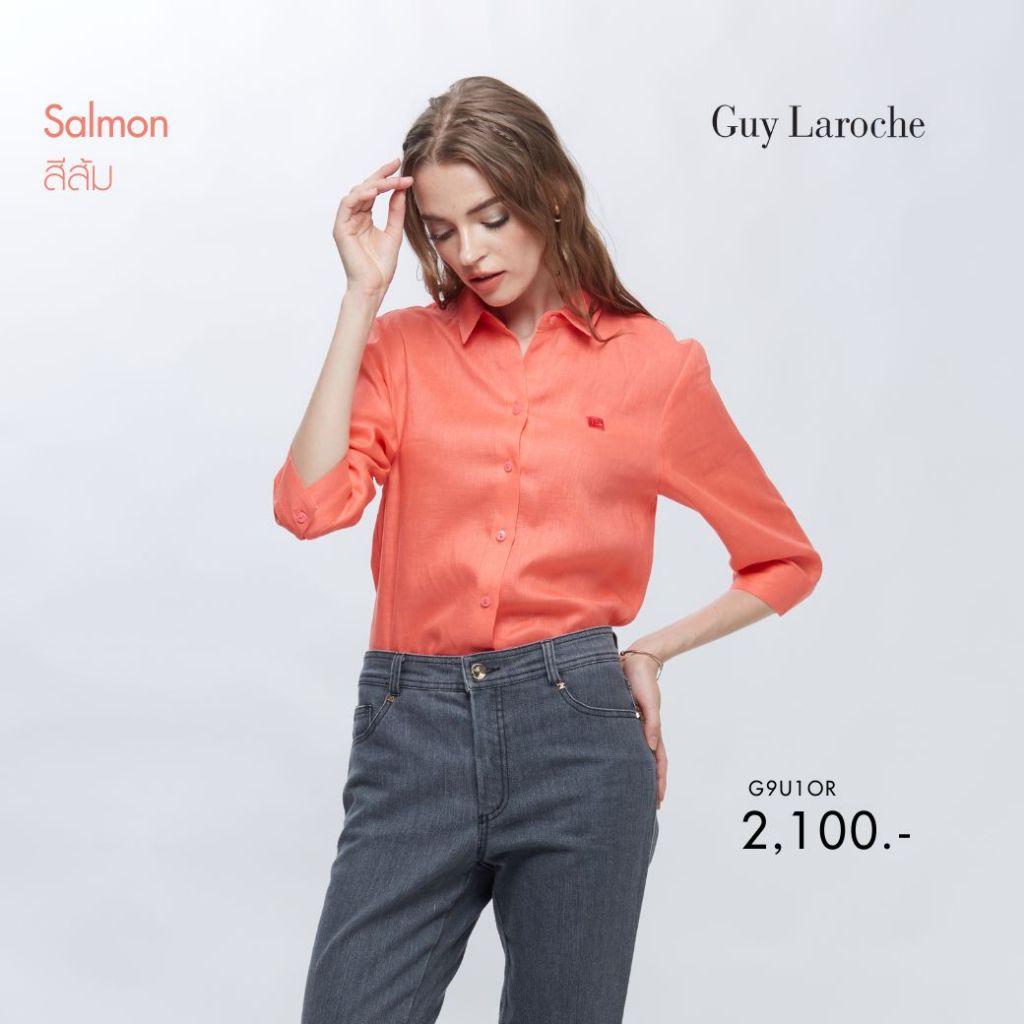 Guy Laroche เสื้อเชิ้ตผู้หญิง Light linen  แขนสามส่วน สีส้ม G9U1OR