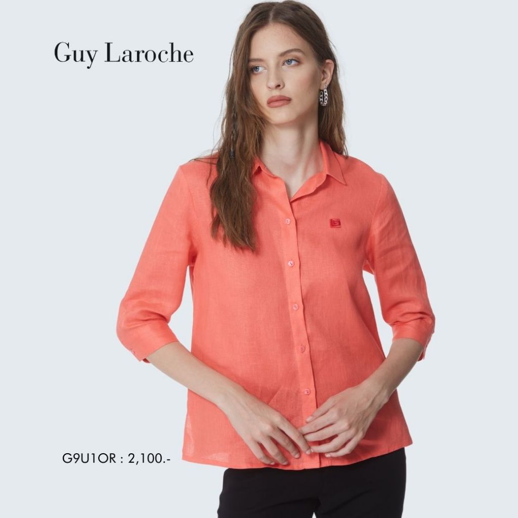 Guy Laroche เสื้อเชิ้ตผู้หญิง Light linen  แขนสามส่วน สีส้ม G9U1OR