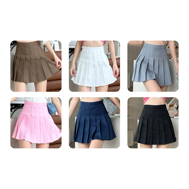 กระโปรงเทนนิส Skirts เอวสูง สีพื้น มีซับใน XS-3XL มีให้เลือกหลายสี