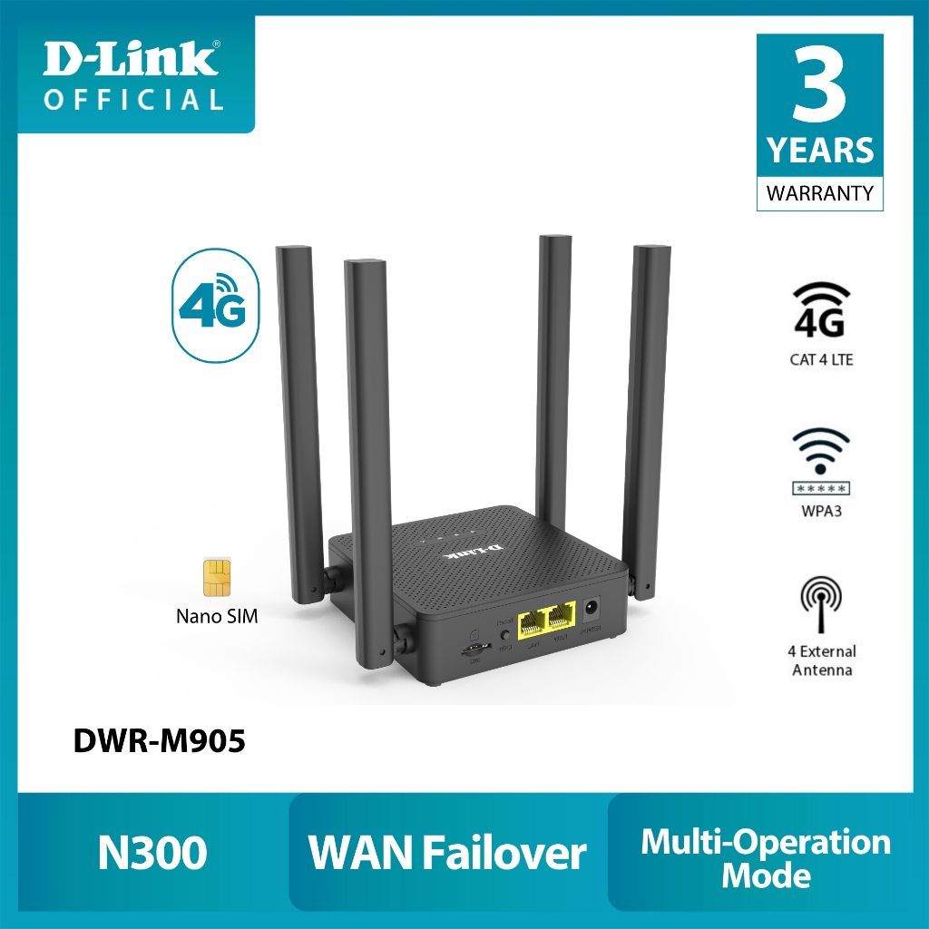 𝗗𝗪𝗥-𝗠𝟵𝟬𝟱 Wireless N300 4G LTE Router