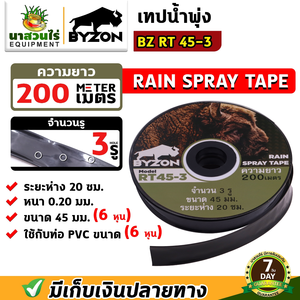 [ยกกล่อง5ม้วน] BYZON เทปน้ำพุ่ง สายน้ำพุ่ง RT53-5รู /RT45-2รู /RT45-3รู  ขนาด 53มม.(1นิ้ว) และขนาด 45มม.(3/4") หนา 0.2