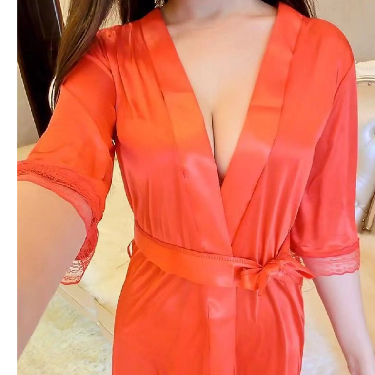 ชุดนอนเซ็กซี่ ชุดนอนซาติน ชุดนอนสีทึบ เสื้อสเวตเตอร์ถัก สไตล์ยาว จัดส่งตอนนี้ - รูปที่ 4