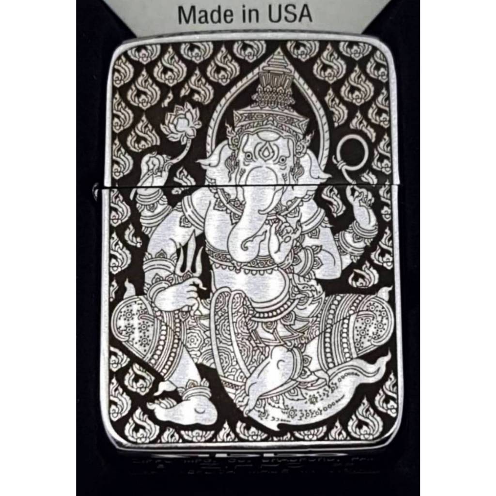Zippo Replica Brass 1941 ของแท้ สีเงินด้าน ยิงเลเซอร์ ลายพระพิฆเนศ 4 กร 5 ด้าน