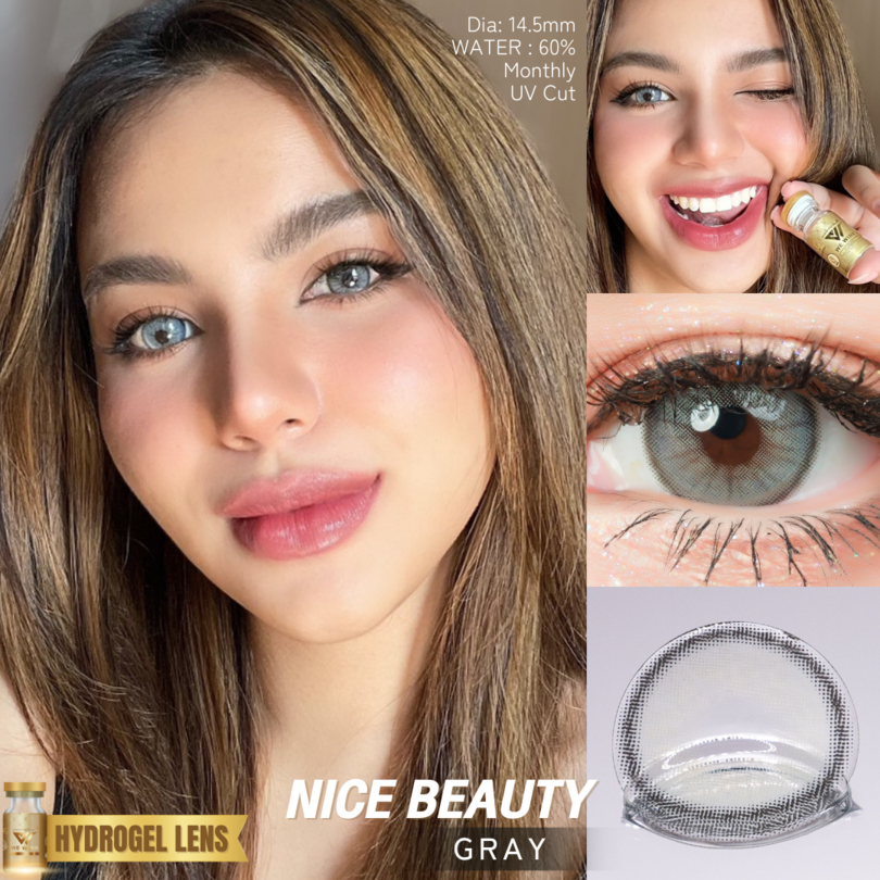 คอนแทคเลนส์ รุ่น Nice Beauty (ไซด์กลาง) 14.5 WeWink ฝาทอง ค่าอมน้ำสูง60% กรองแสงยูวี มีค่าสายตา-1000