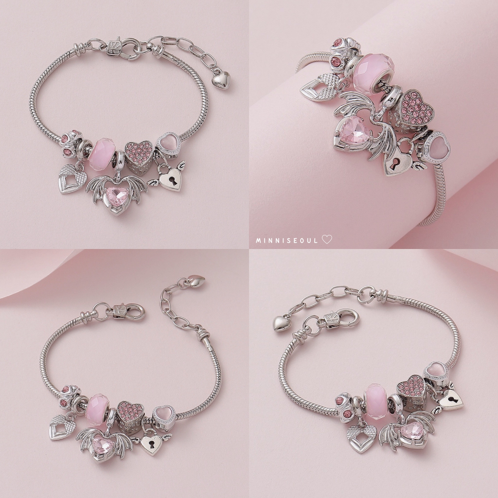 A82 สร้อยข้อมือ BEAUTIFUL HEART LOCK PINK SILVER ไม่ลอก ไม่ดำ สายปรับได้ จัดส่งทุกวัน