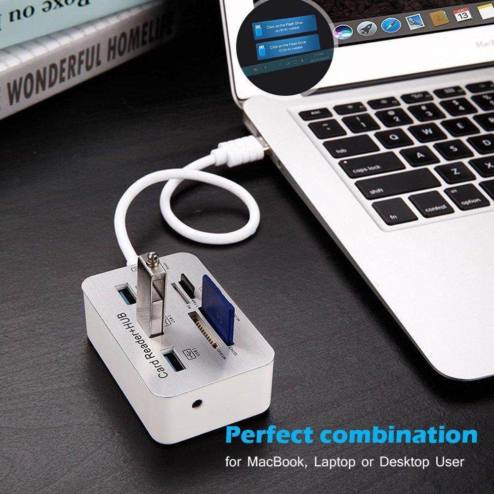 USB 3.0 HUB + เครื่องอ่านการ์ดความเร็วสูง USB HUB พร้อม MS/SD/M2/ TF Card Reader 3 พอร์ต USB Splitterสำหรับแล็ปท็อป