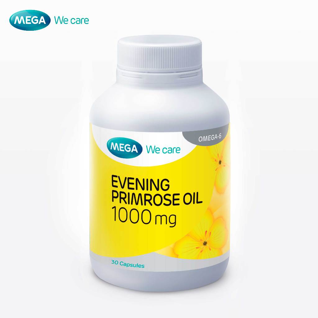 MEGA We care เมก้าวีแคร์ Evening primrose oil 1000 mg (30 ‘s) น้ำมันอีฟนิ่งพริมโรส 1000 มก. 30 เม็ด (E0803M)
