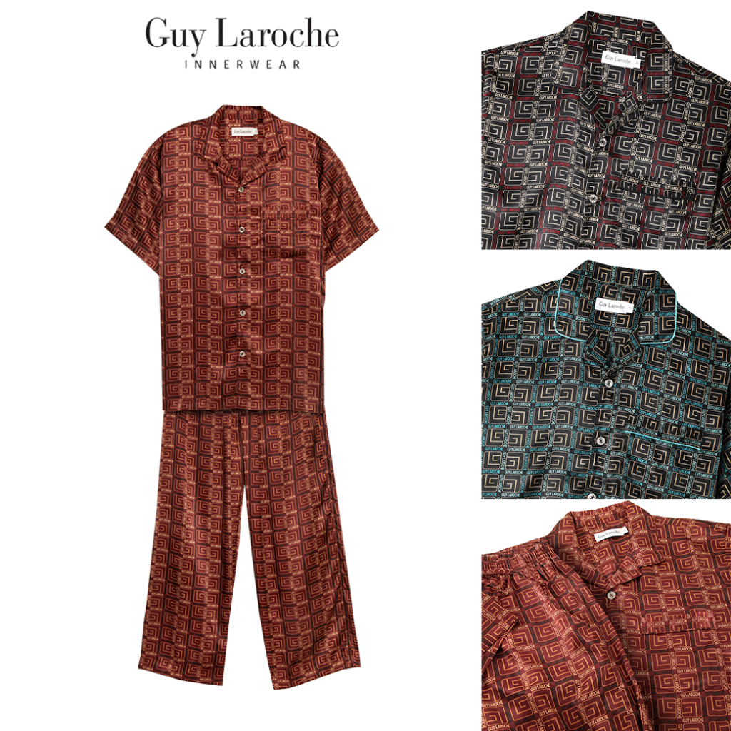 Guy Laroche ชุดนอนผ้าซาติน แขนสั้น ขายาว พิมพ์ลาย มีให้เลือก 3 สี (JPP7516S4-1)