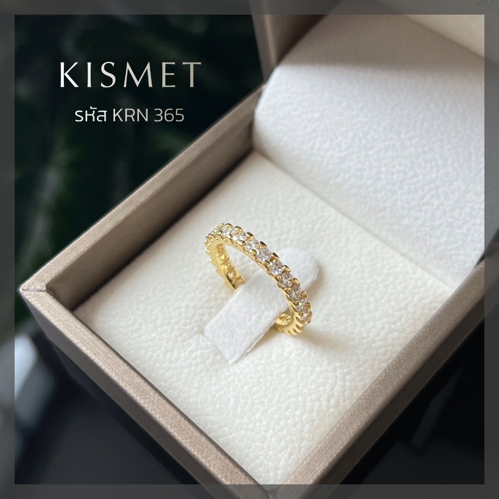 Kismet แหวนเพชรสังเคราะห์ CZ เพชรแถว 6 ตังค์ (รอบวง) ตัวเรือนทองเหลือง Brass ชุบผิวโรเดียม สีทอง 9k 