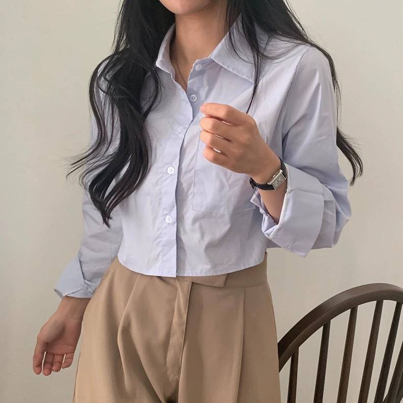 MIKIE ✨ K11 เสื้อเชิ้ตครอปแขนยาว สาวไซส์เล็ก-ไซส์ใหญ่ ใส่ได้ สไตล์มินิมอลมินิใจ ✨