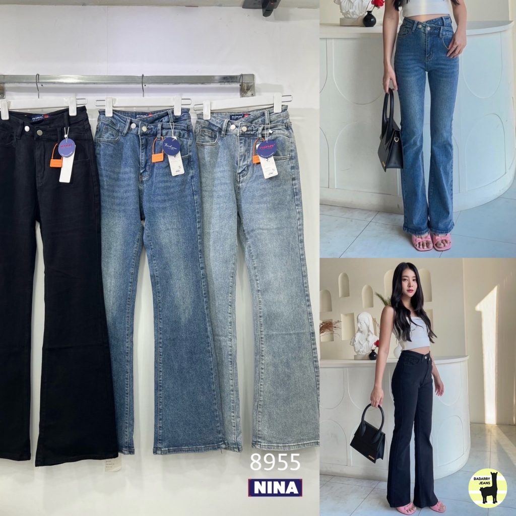 Babarry - กางเกงขายาว ขาม้าผ้ายืด แต่งเอวไขว้ (S-3XL) งานนำเข้า เกรด Premium เกาหลีสุดๆ