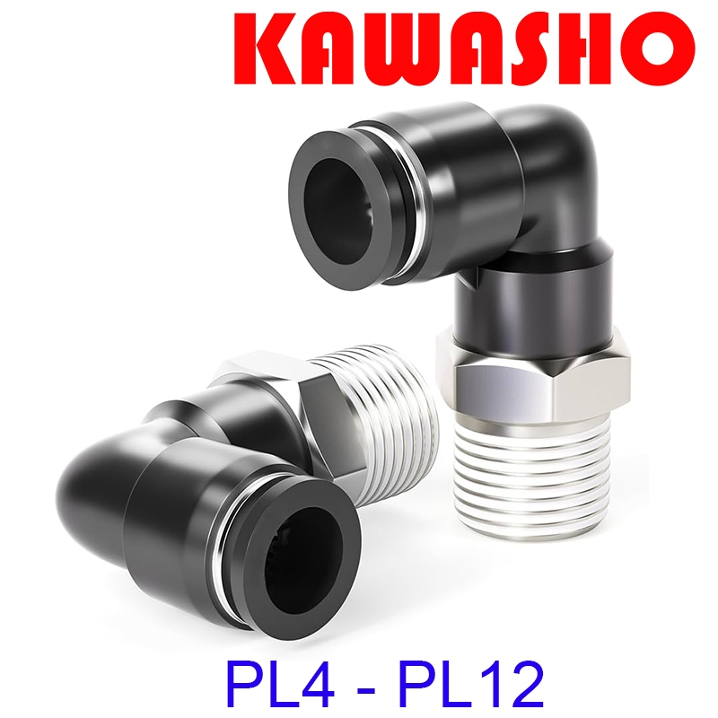 ข้อต่อลม ข้องอ ข้อต่อ90องศา เสียบสายลมด้านนึง อีกด้านเกลียวนอก จัดส่งรวดเร็ว Air ‎Fitting SPL4 – SPL12 KAWASHO