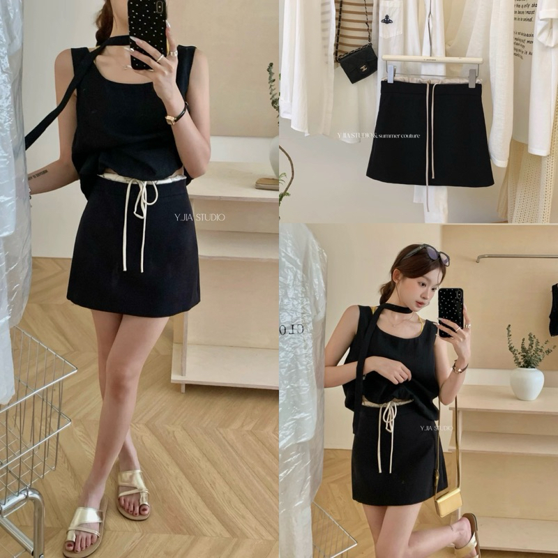 กระโปรงตัวสั้นแต่งขอบผ้าช่วงเอวรุ่น 8953 TAG Y.JIA STUDIO 🇰🇷