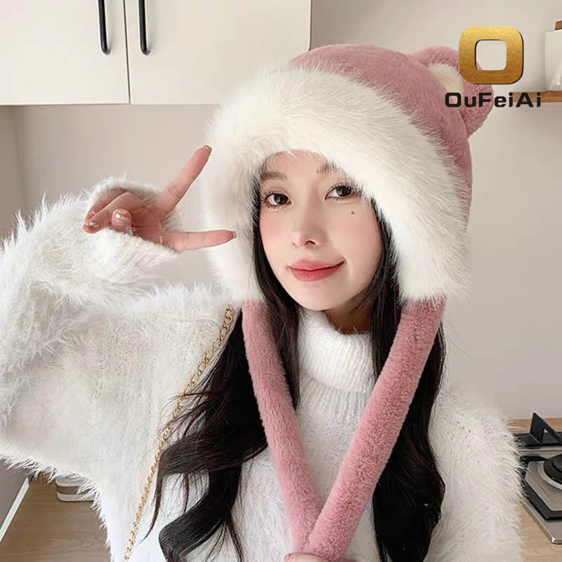 Oufeiai قبعة فرو بآذان دب — صورة 2