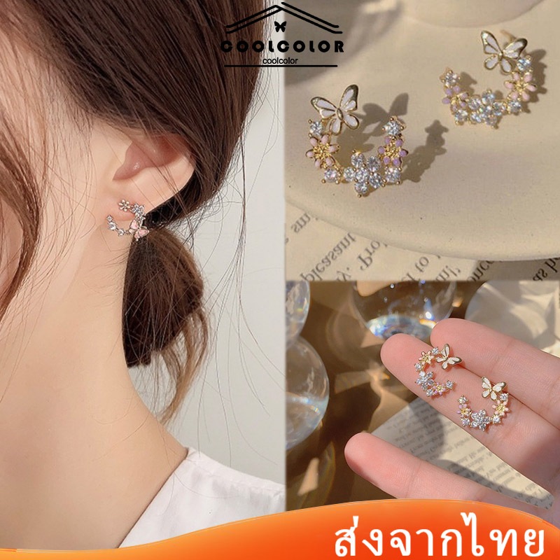 ในไทย ต่างหูเข็มเงินS925ประดับโบว์เพทายลายดอกไม้สไตล์เกาหลีหรูหราสําหรับผู้หญิงเครื่องประดับแฟชั่นcoolcolor.th