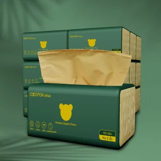 COCOFON Organic Tissue Pack4 โคโคฝน กระดาษเช็ดหน้า หนา2ชั้น 150แผ่น x 4ห่อ พรีเมี่ยม ออร์แกนิค ทิชชู่