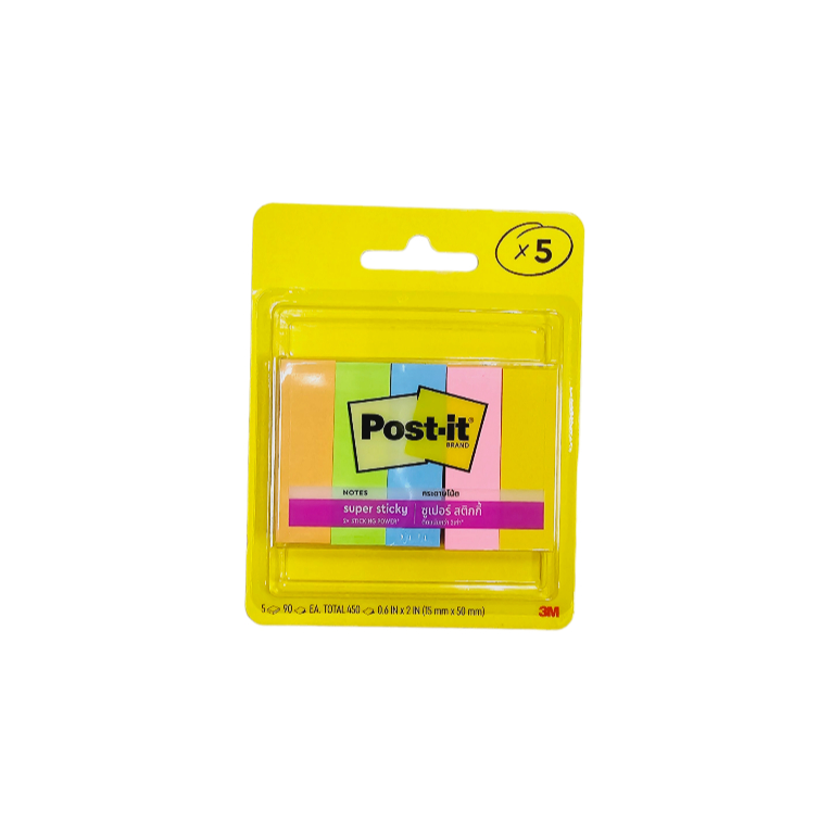 Post it 3M super sticky 670-5SSAU ดัชนีกระดาษคั่นหน้า โพสอิส เพจมาร์กเกอร์ 1.5x5 ซม. 5สี(แพ็ค 1ชิ้น)