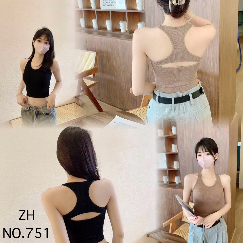 zh-forever.751 เสื้อสายเดี่ยวผ้าฝ้าย บราสายเดี่ยวฟองน้ำในตัว