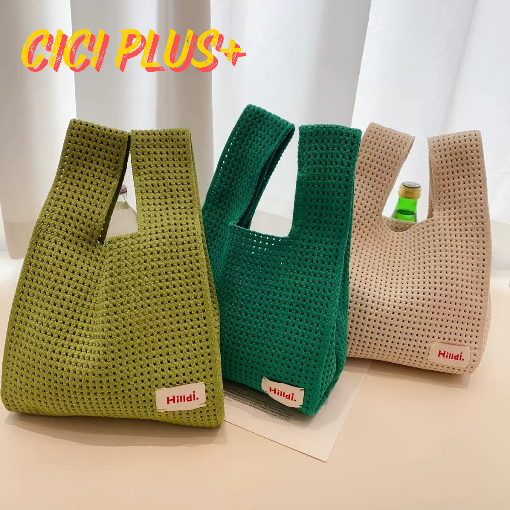 CiCi Plus+(B238)กระเป๋าไหมพรมผ้าถัก ทรงถังสีพื้น ดีไซน์เก๋ สุดปังแมตช์ได้กับทุกลุค