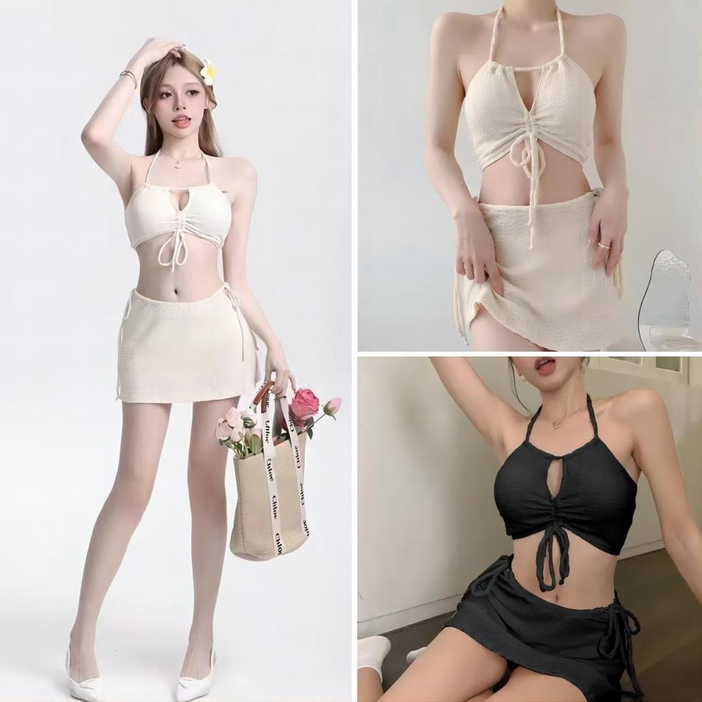 🌸Swift Bra🌸bikini Sexy ชุดว่ายน้ำสตรีสไตล์เกาหลี บิกินี่ 3 ชิ้น บิกินี่ชายหาด ผ้าแห้งไว ทรงเข้ารูป สายปรับได้สำหรับสาวๆ