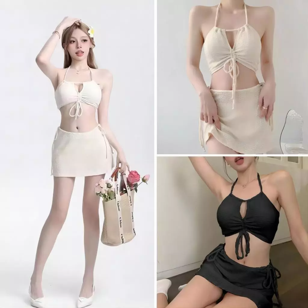 🌸Swift Bra🌸bikini Sexy ชุดว่ายน้ำสตรีสไตล์เกาหลี บิกินี่ 3 ชิ้น บิกินี่ชายหาด ผ้าแห้งไว ทรงเข้ารูป สายปรับได้สำหรับสาวๆ