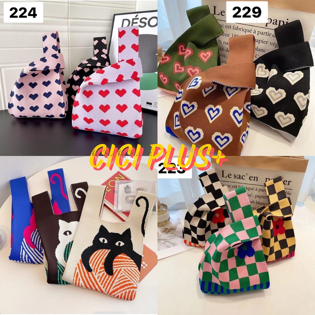 CiCi Plus+(226/229/312/220/221/228)กระเป๋าถือ ทรงถัง ผ้าไหมพรมถัก ลายน่ารักๆใส่ของได้เยอะ