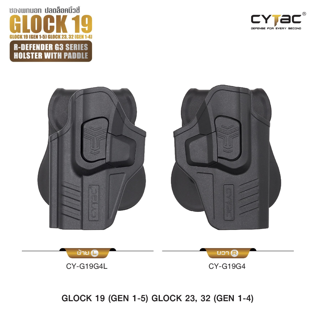 รุ่น GIock 19, 23, 32 Level II Holster | CYTAC Holster ซองพกนอกปลดนิ้วชี้