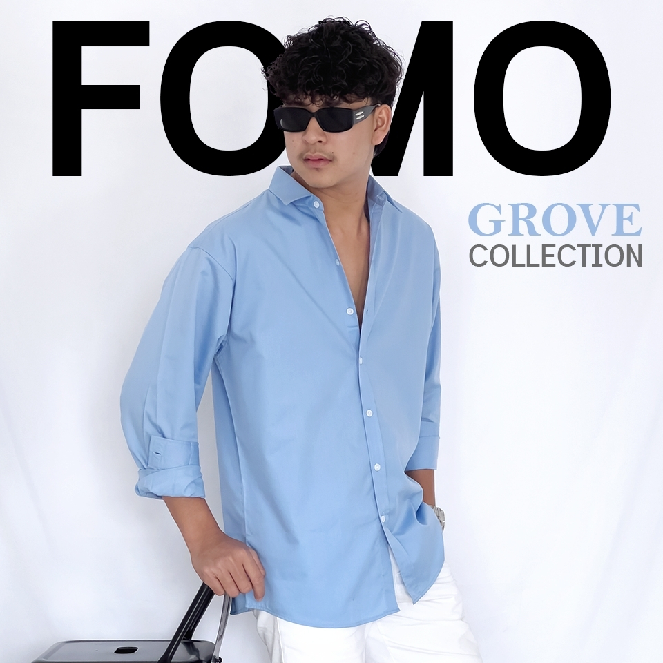 Fomo-เชิ้ตแขนยาว สีฟ้าจอดี้บลู เสื้อเชิ้ตสีฟ้าพาสเทล เสื้อเชิ้ตสีพาสเทล เสื้อสีพาสเทล