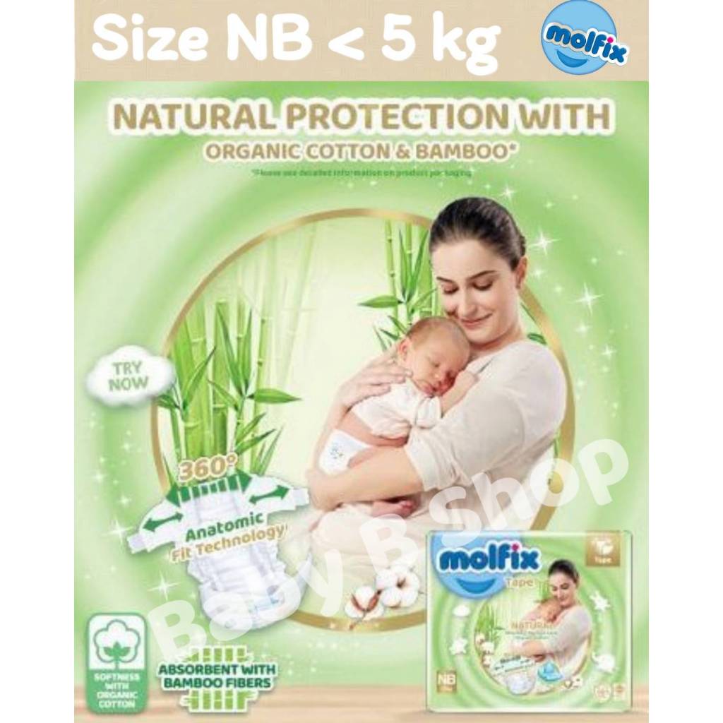 (ไซส์เด็กแรกเกิด-พร้อมส่ง)Molfix Premium Organic-Tape ผ้าอ้อมเด็กสำเร็จรูปชนิดเทป