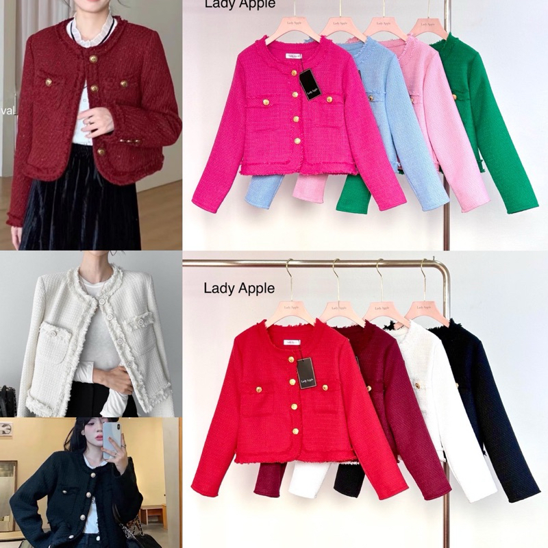 Lady Apple : เสื้อทวิตสีพื้นมีกระเป๋าที่อกตกแต่งขอบทั้งตัว