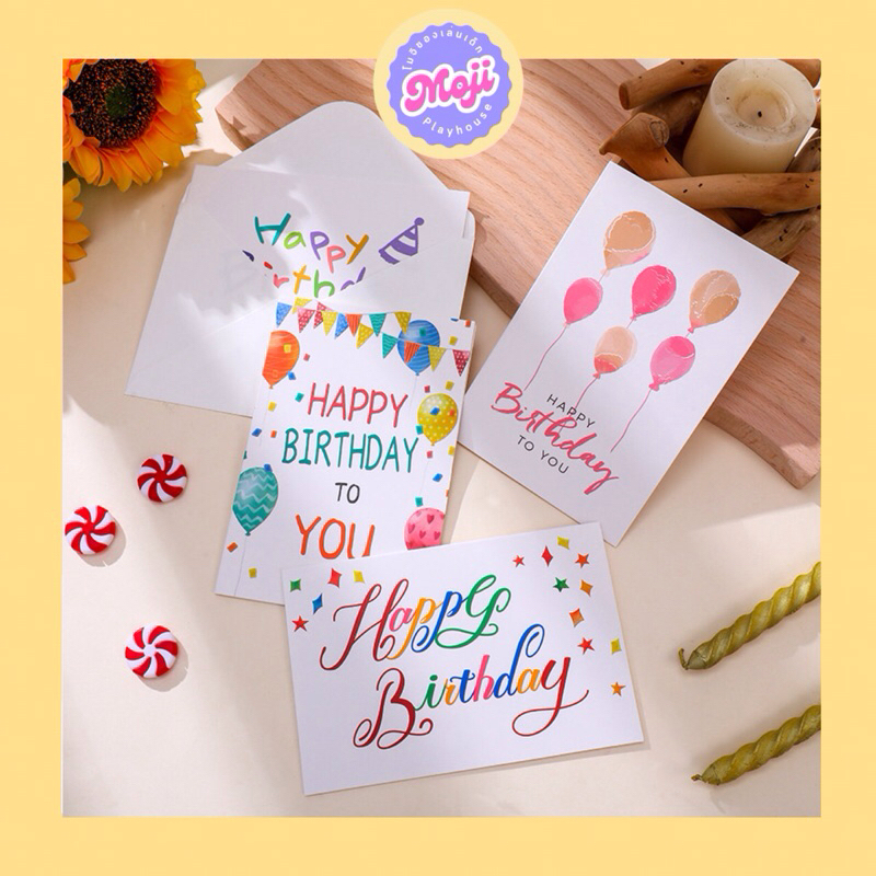การ์ด HBD สุดน่ารัก ขนาดเล็ก สำหรับเขียนข้อความอวยพร แถมฟรีซองใส่การ์ด