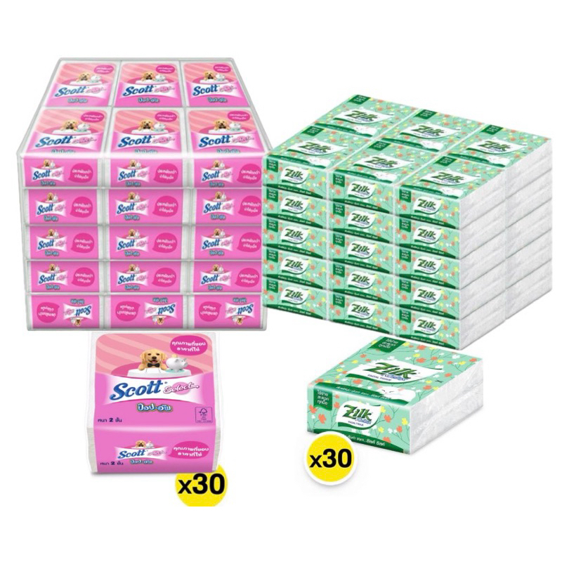 Zilk ซิลค์/ Scott สก๊อตต์ กระดาษทิชชู ป็อบอัพ กระดาษเช็ดปาก 50แผ่น/แพค