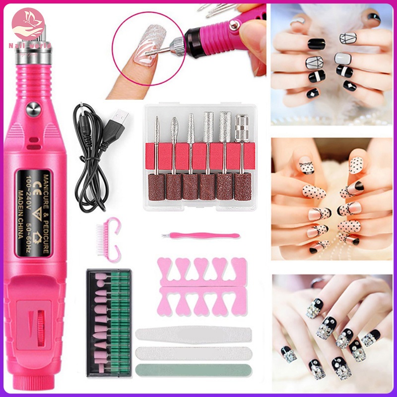 9ชิ้น ชุดเครื่องเจียรเล็บ อุปกรณ์เจีย ชุดขัดเล็บผสมไฟฟ้า ตะไบเล็บ+เครื่อง+หัวเจียร เครื่องเจียเล็บไฟฟ้า