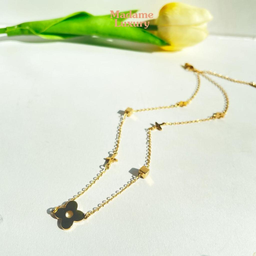 (N65) Madame Luxury สร้อยคอ ดอกไม้ล้อมคอ เเฟชั่นสาวๆเกาหลี สีทอง งานฮิตปี2025