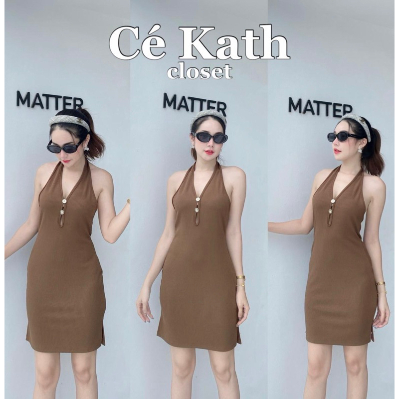 Cekathเดรสยาวคล้องคอกระดุมหน้า KM2